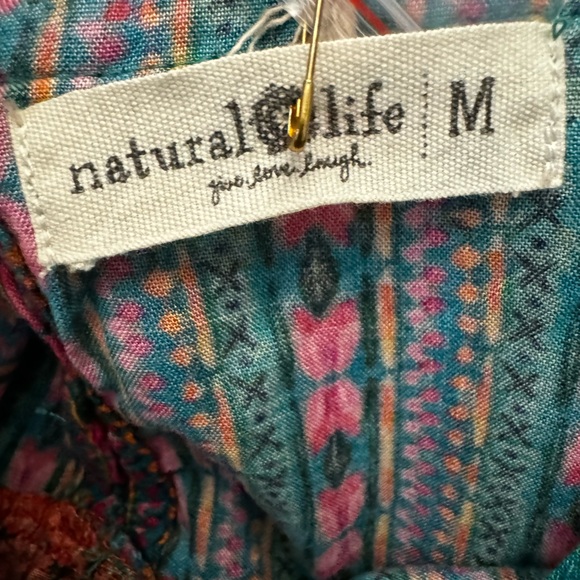 Natural Life Patti Side Slit Maxi Dress Turquoise Orange Mixed Print Medium NWT - Picture 6 of 7